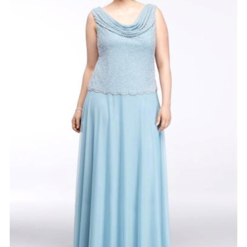NEW Cachet Floor Length Gown with Caviar Beaded Cowl Neckline